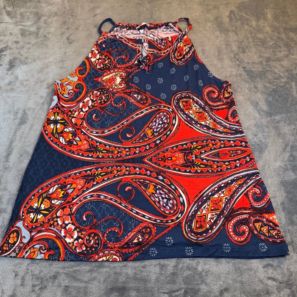 Lascana Paisley Halter Tank Top Womens Medium 8/10 Blue Red Boho Keyhole Neck